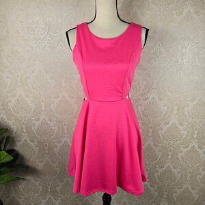 Belongsci Size Small Bright Pink Fit & Flare Dress Sleeveless Cutouts at Waist